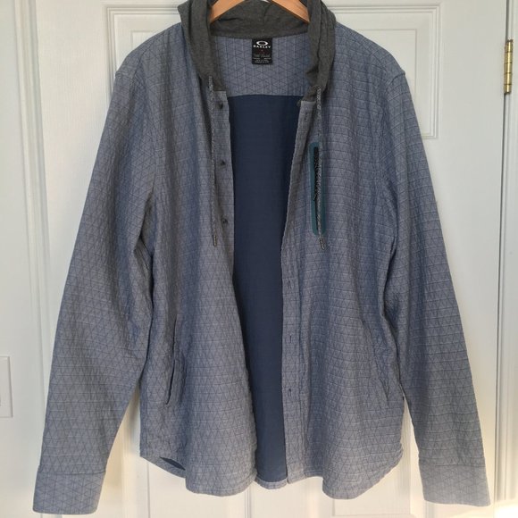 OAKLEY QUILTED BUTTON UP JACKET MENS WITH HOOD BLUE SIZE L - Picture 3 of 9